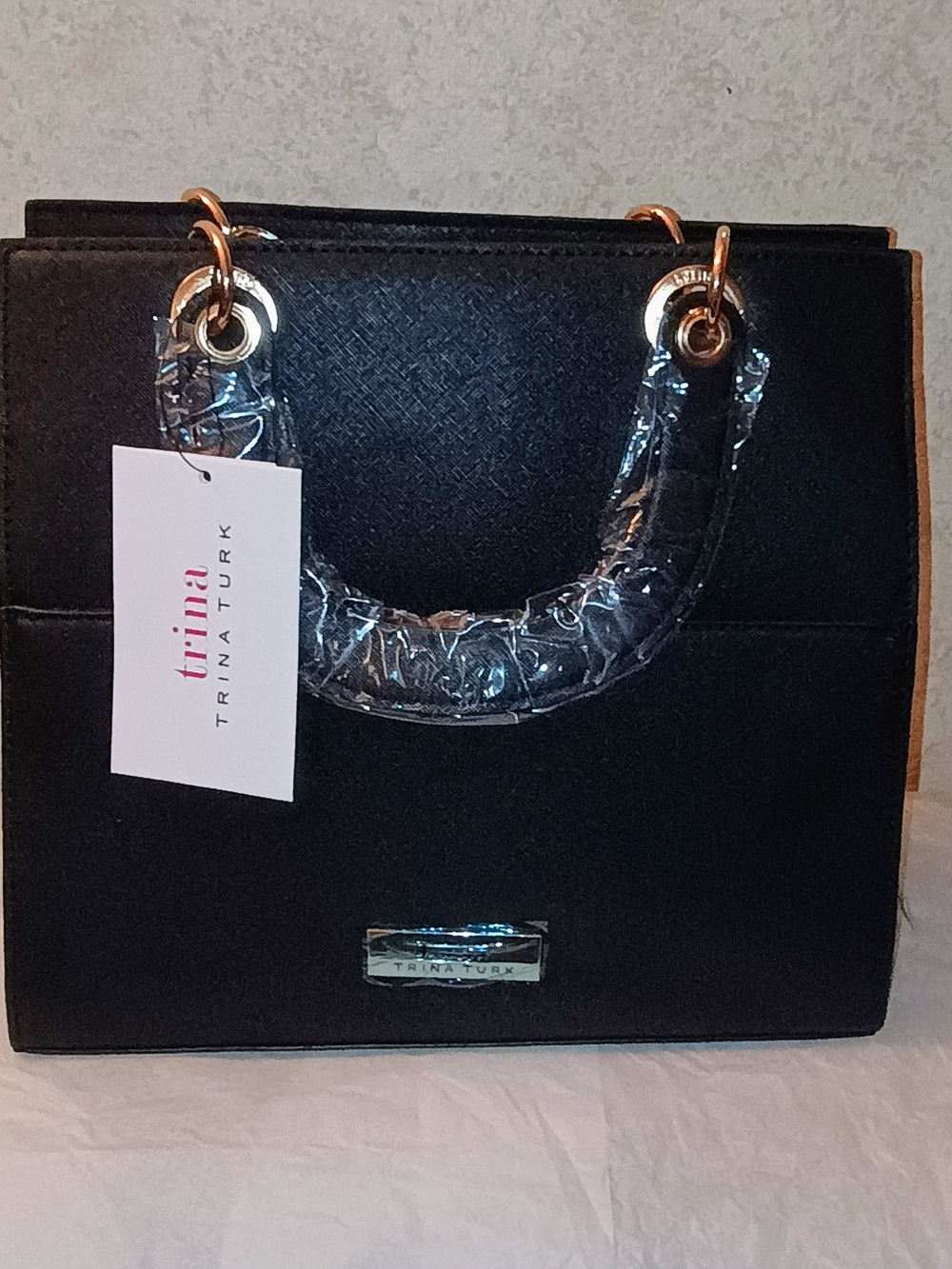 NWT Trina Turk Black Satchel with Gold-Tone Hardware